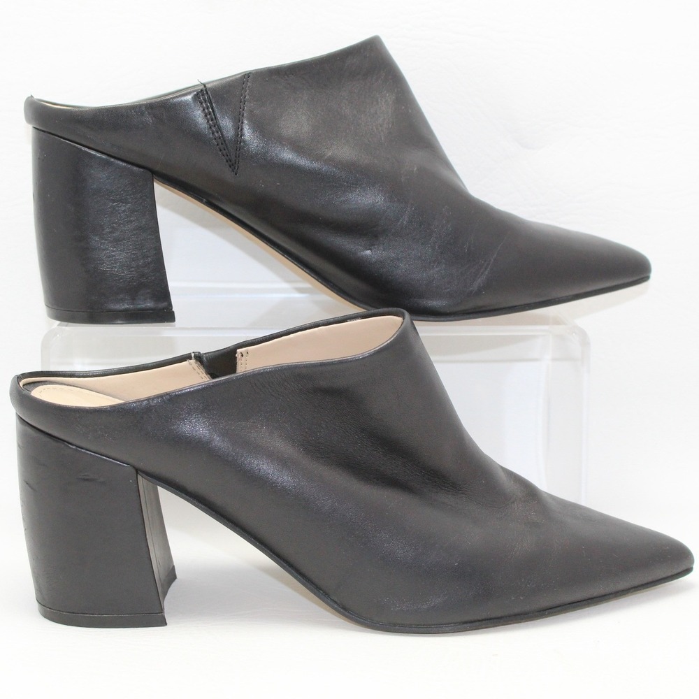 Marc Fisher Ragni Black Leather Pointed Toe Block Heel Mules Woman's 9M MP RAGNI